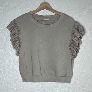 Pilcro Chambray Stripe Flutter Sleeve Sweatshirt Tee Women Small
